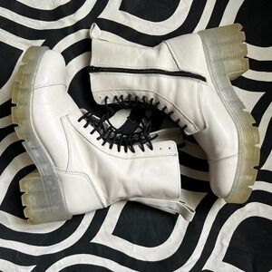 Zara leather White and black lace-up ankle boots- great condition- size‎ 8